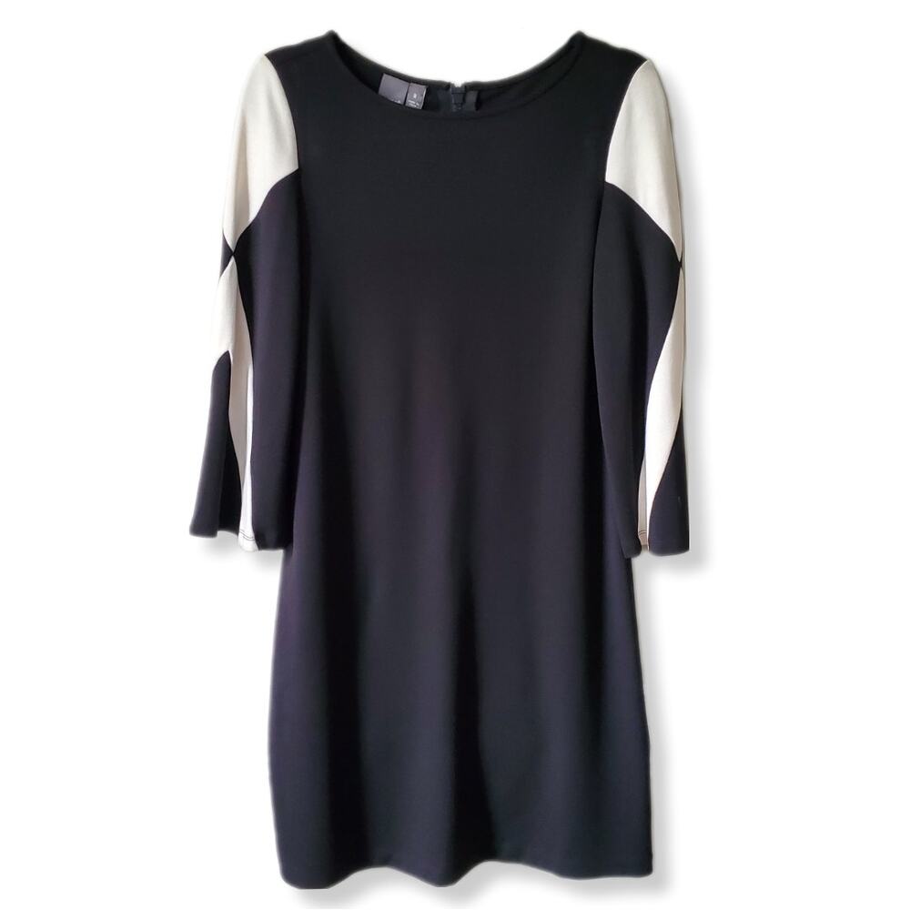 Muse Black Ivory Ponte Knit Dress 8 Shift Modern Minimal Career Corporate Chic